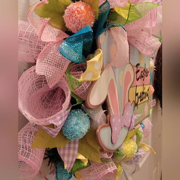 NEW 21 inch Easter Wreath/ Pastel Colored Easter Greetings Wreath - Picture 2 of 10